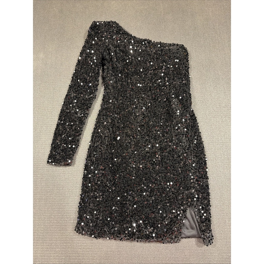 Berlinnova Black Sequin Mini Party Dress One Shoulder Size 2